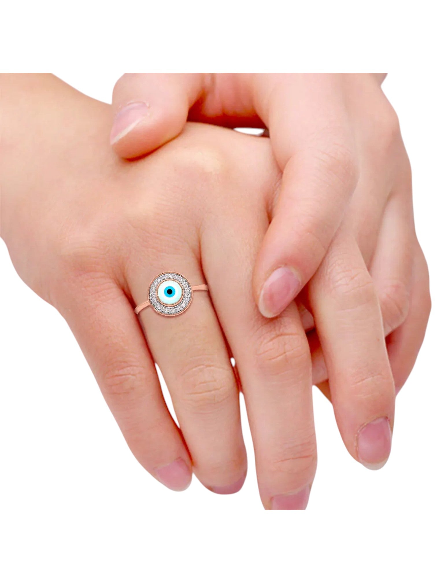 Evil Eye Sterling Silver Rose Gold Plated CZ Stone Light Weight Ring For Women By Kesardeep Impex